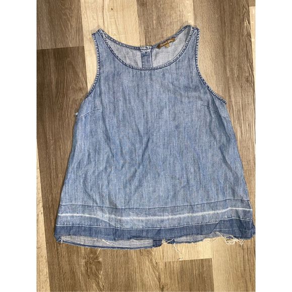 Michael Stars Chambray* Jean Button Back Raw Hem Sleeveless Blouse, Size XS - Picture 2 of 9
